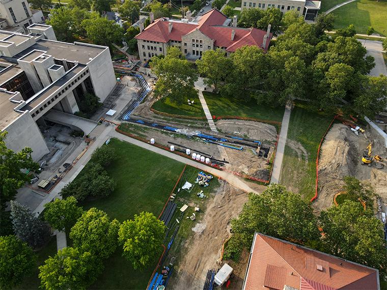 An aerial view of sustainable infrastructure work in Wilder Bowl.