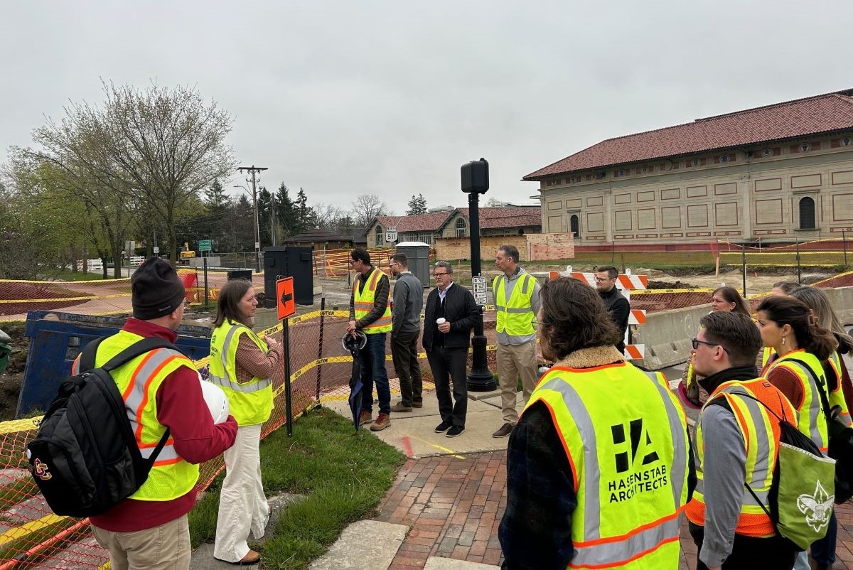 Oberlin students at a tour of their new energy system