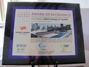 3rd Global District Energy Climate Awards Award of Excellence plaque